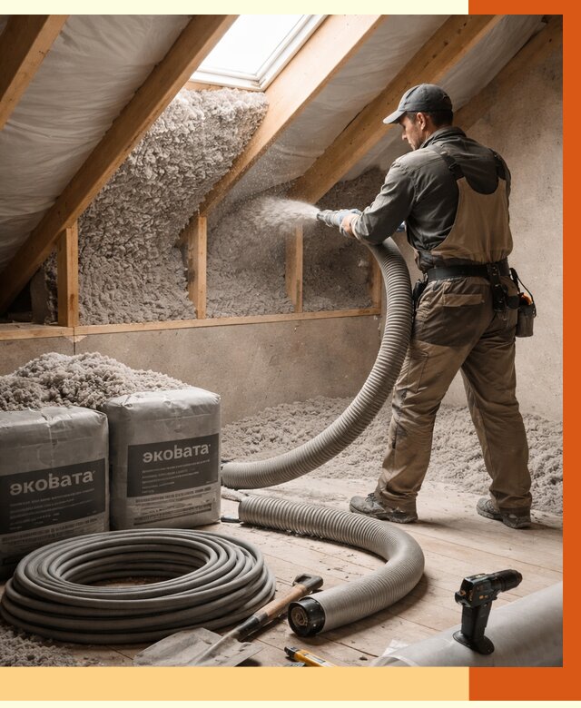 Утепление мансарды эковатой в Наро-Фоминске от 2254 руб/м2 — монтаж, задувка, цена | ТепломастерНр-