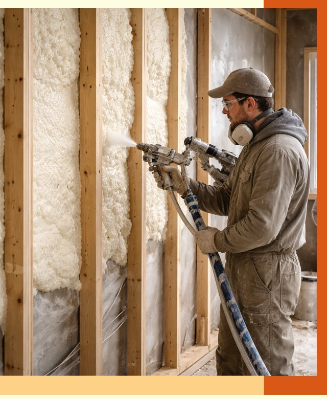 Утепление каркасной стены ППУ в Наро-Фоминске от 4354 руб./м2 под ключ | ТепломастерНр-