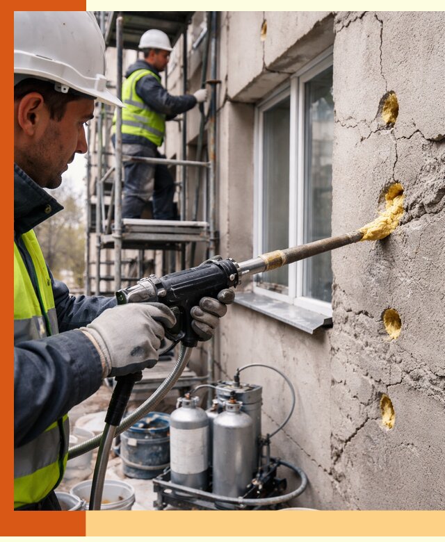 Заполнение пустот в фасаде и утепление стен в Наро-Фоминске